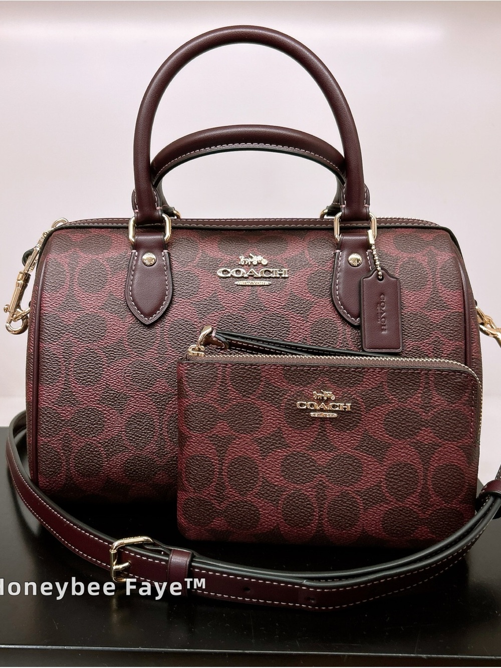 Coach rowan Satchel in Burgundy black currant cv961 regular size plus a wristlet